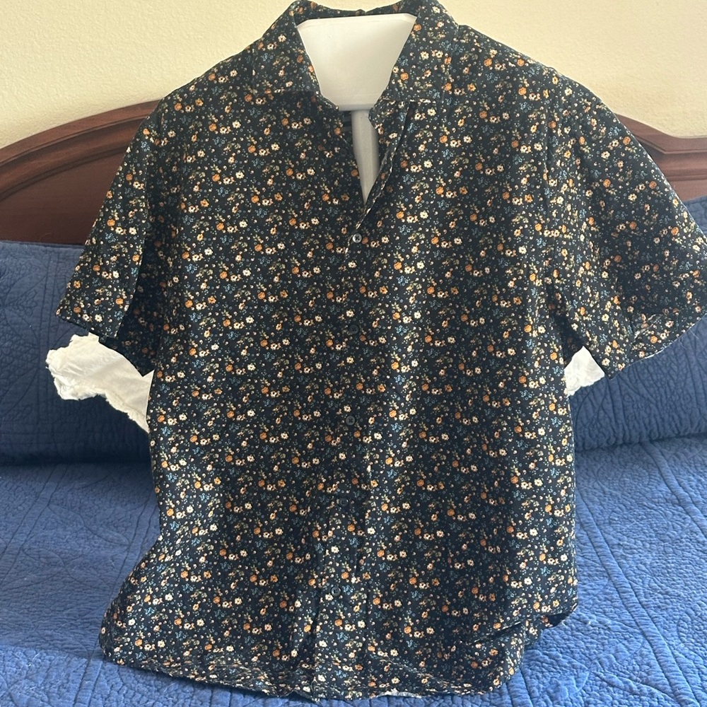 Denim & Flower Black and Orange Casual Button Down Shirt